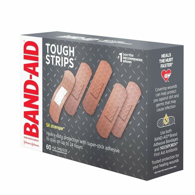 Band-Aid Tough-Strips Adhesive Bandages 5X Stronger: 60 Bandages All One Size