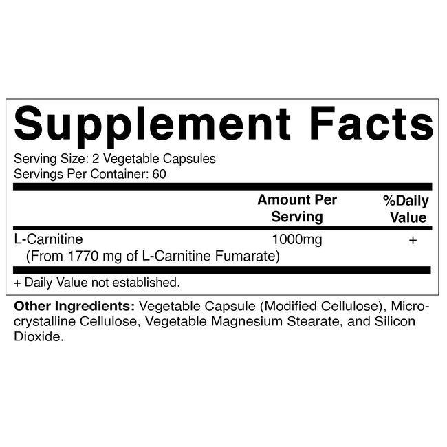 Vitamatic L-Carntitine Fumarate 1000 mg - 120 Vegetable Capsules