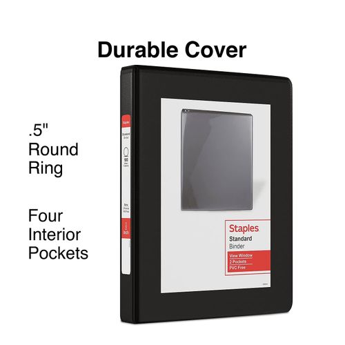 Staples 580932 1/2-Inch Standard 5-1/2-Inch x 8-1/2-Inch Mini View Binder with Round Rings Black