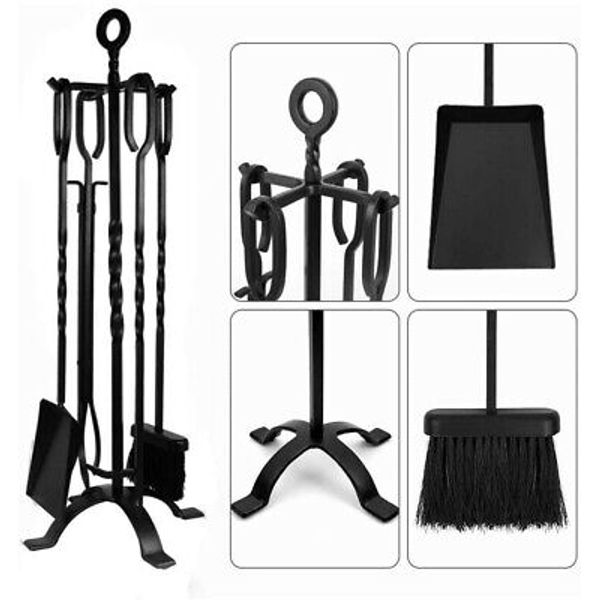 Amagabeli 5 Pieces Fireplace Tools Set Indoor Wrought Iron Fire Set Fire Place