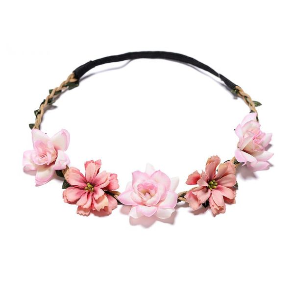 Flower Crown Headbands Girl Headpiece Bride Bridesmaid Wedding Headdress Boho Flower Head Bands Hair Wreath Rose Hairbands Hawaiian Party Accessories for Women Girl(pink)