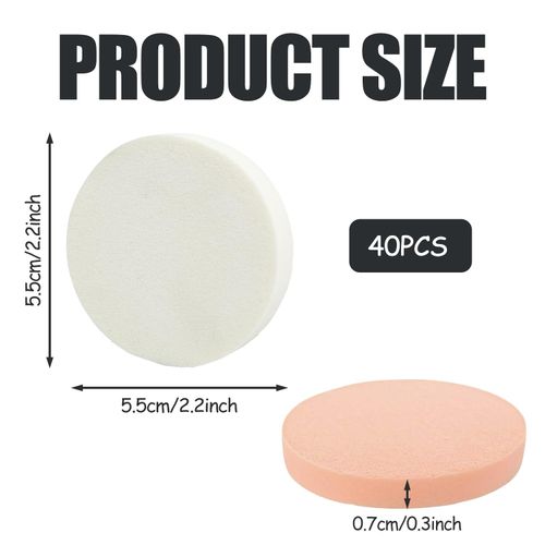SYEYCW 40 Pieces Make Up Sponges, Round Make Up Sponge, Face Paint Sponge Set, Cosmetic Tool for Liquid Foundation, Washing, Cleaning, Cosmetic Applicators, Skin Colour, White