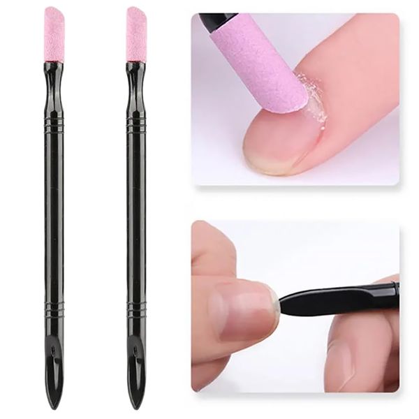 Forahome Stone Pusher, Set of 2, Cuticle Care, 2-in-1, Pen Type, Easy to Use, Cuticle Pusher for Cuticle Treatment, Detailing Cuticle Treatment, Nail Cuticle Care Tool, Convenient to Carry (Black)