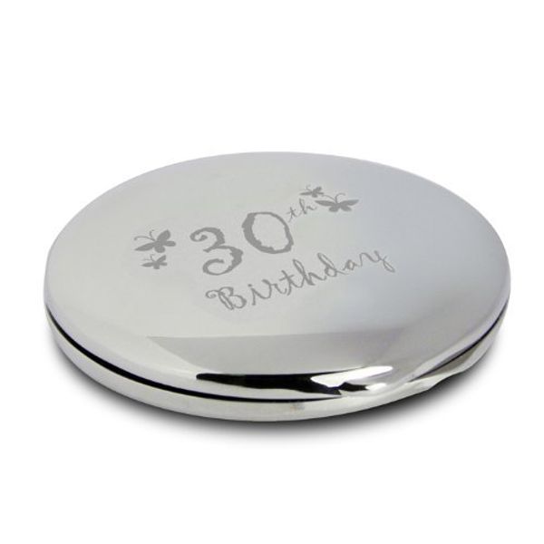 Butterfly Motif Round Compact Mirror 30th Birthday With Pouch