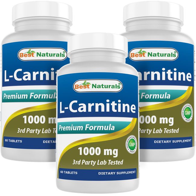 3 Pack Best Naturals L-Carnitine 1000mg 60 Tablets *Boosts Energy*