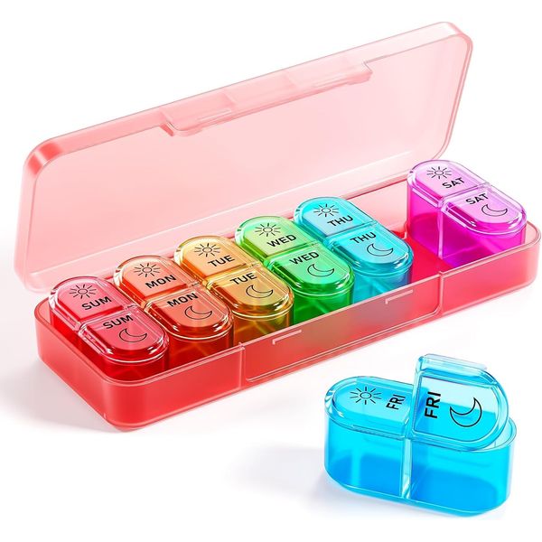 Betife Pill Case, Twice a Day, Medicine Case, Week, Portable, Supplement Case, Divided Medicine Case, Compact, Prevents Forgetting to Drink (Pink)