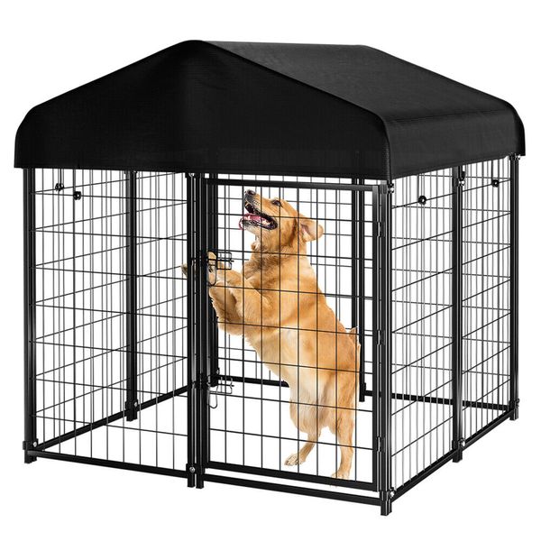 Upgraded Dog Kennel Heavy Duty Metal Galvanized Welded Pet Playpen w/ Top Roof