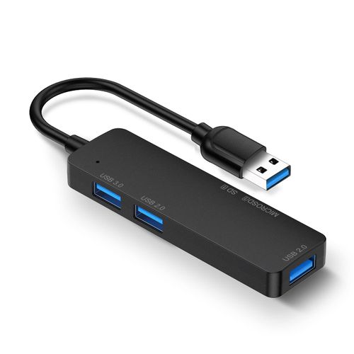 USB 3.0 Hub, Bus Power, LUONOCAN Small Slim USB Adapter, USB 3.0/2.0 Ports, TF/SD Card Reader, Supports Multi-Hub, PS3/4/5, Supports Panels, Black (5 in 1)
