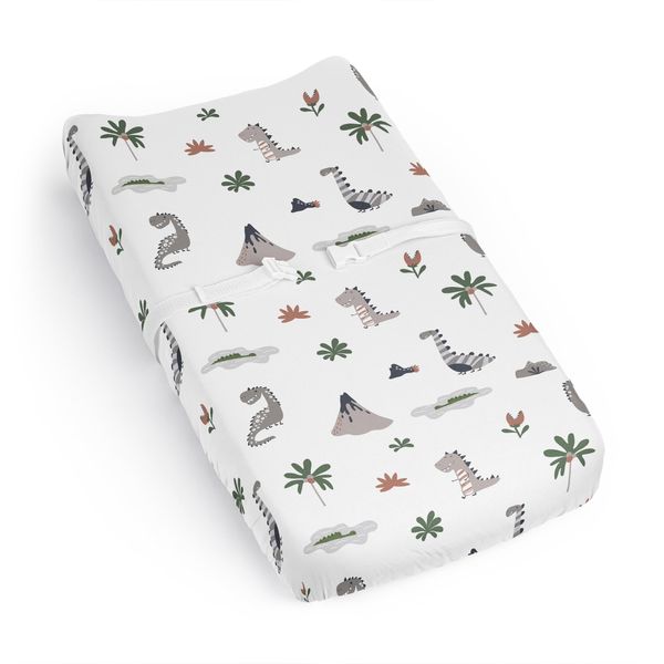 Sweet Jojo Designs Modern Dinosaurs Boy Girl Gender Neutral Unisex Baby Changing Pad Cover Sheet Infant Newborn Diaper Table Change Mat Cover Beige Grey Mod Dino Reptile Trex Volcano Gray Earthy Green