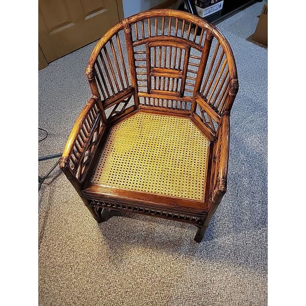 Brighton Chinoiserie Burnt Bamboo Rattan Cane Seat Double Arm Chair