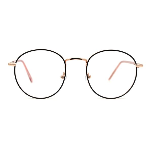 Optical Quality Round Spring Hinge Metal Rim Blue Light Filtering Computer Glasses Rose Gold Black