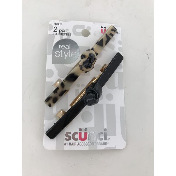Scunci 2 pcs Barrettes, Brown and Black