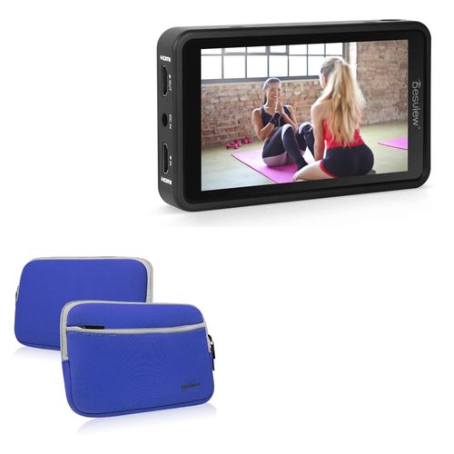 BoxWave Case Compatible with Desview R5 Camera Field Monitor (5.5 in) - SoftSuit with Pocket, Soft Pouch Neoprene Cover Sleeve Zipper Pocket - Super Blue