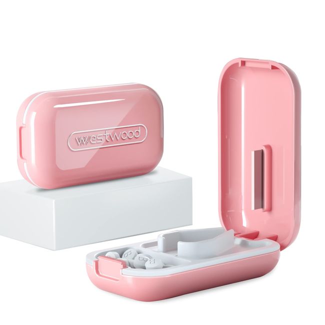 Pill Cutter, Pill Cutter, Medicine Cutter, Stylish, Thin, Tablet, Cut, Heavy Duty ABS Material, Split Compact (Pink x White)