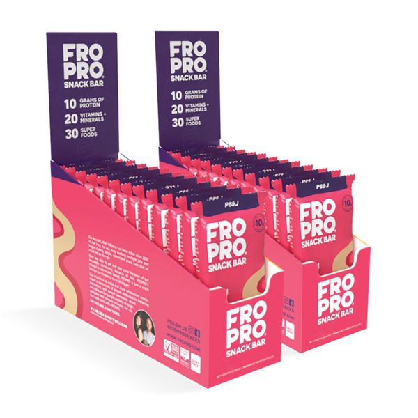 FROPRO Plant Protein Snack Bars - Plant Based Protein Bars, All-Natural, Gluten, Dairy, & Soy Free, High Protein Bars with Low Calories | PB & J, 24 Pack