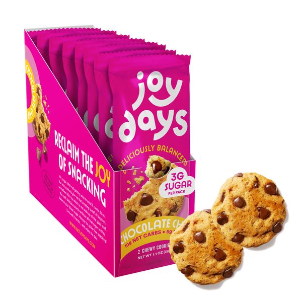 Joydays Chocolate Chip Cookies, Low Sugar, Healthy Snacks for Adults and Kids, Snack Packs, Low Glycemic Soft Baked Cookie for Breakfast or Dessert, 3g Protein, 3g Sugar, 5g Fiber, 12 Pack, 24 Cookies