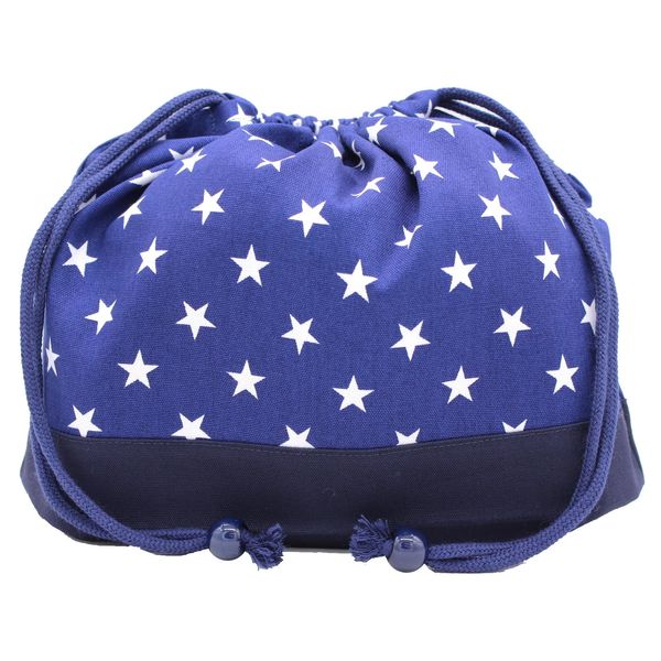 miwaki Lunch Bag, Drawstring Bag, Medium, Boys, Girls, Bento Box, Cup Holder, Elementary School, Kindergarten, Nursery, Made in Japan, Handmade with Name Tag, Motif, Navy, Star, NV, M, star navy,