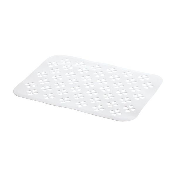 Richell Sink Mat, White, 17.7 x 12.8 x 0.2 inches (45 x 32.5 x 0.6 cm), Shelly, Rubber Sink Mat, Clover Pattern, Antibacterial Treatment