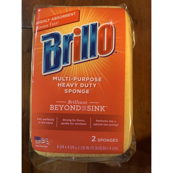 Brillo Multi-Purpose Heavy Duty Polyester Sponge 2 Sponges Made in USA