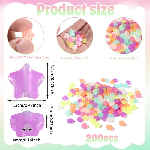 200 PCS Glow in The Dark Star Beads, Multicolor Star Beads for Bracelets, Cute Charms Glow in The Dark Stars for DIY Bracelets Necklaces Accessories