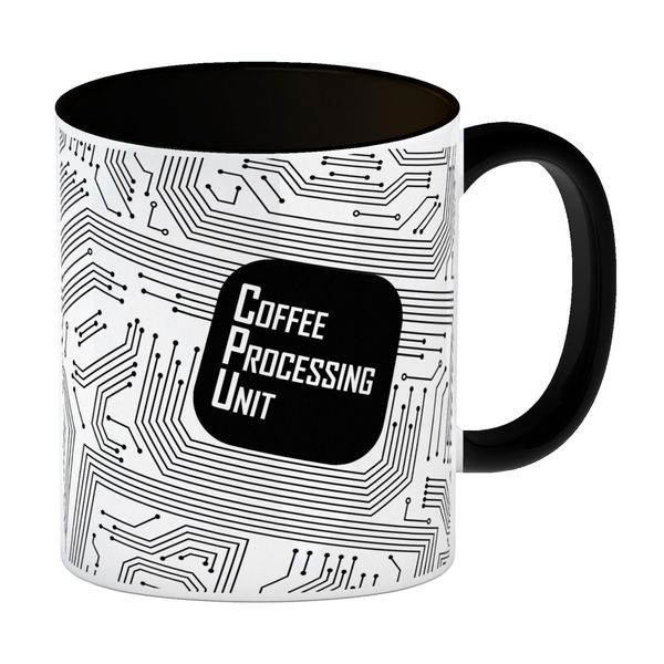 speecheese Coffee Mug Black CPU Motif Coffee Processing Unit with Motherboard Motif
