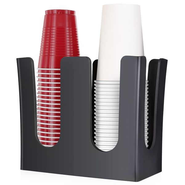 Cup Dispenser, 2 Compartment Coffee Cup and Lid Holder for 5oz-16oz Paper Pla...