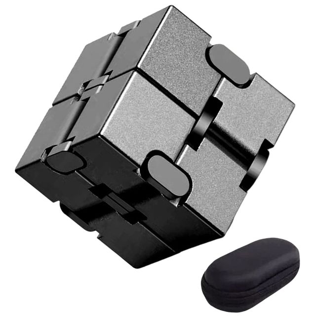 YFFSFDC Magic Infinity Cube Stress Relief Brain Training Focus Frustration Toy 3D Puzzle Aluminum Alloy Mood Change Time Killing Autism with Storage Case (Black)