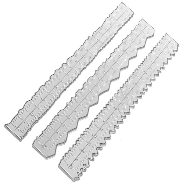 3 Pcs Irregular Edge Ruler Metal Craft Ruler Paper Tearing Ruler with Jagged Edge Measuring Rulers Deckle Edge Ruler for Embossing Scrapbooking Card Making Cutting Dies