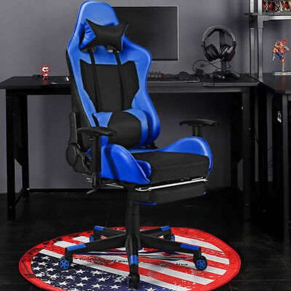 NNECW Adjustable Gaming Chair with Health Massager Lumbar Support-Blue