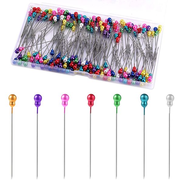 200pcs Sewing Pins Colored Heads, 2.1inch Gourd Shaped Straight Quilting Pins for Silk Fabric Clothes Quilting Dressmaking