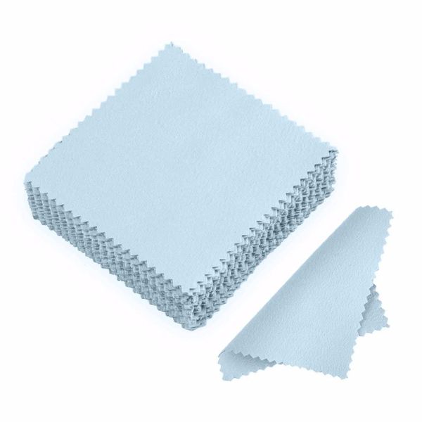 50pcs Jewelry Cleaning Cloth Polishing Cloth for Sterling Silver gold-silver Watch Non Toxic Tarnish Remover Keeps Jewelry Clean and Shiny (Blue, 3.15 x 3.15)