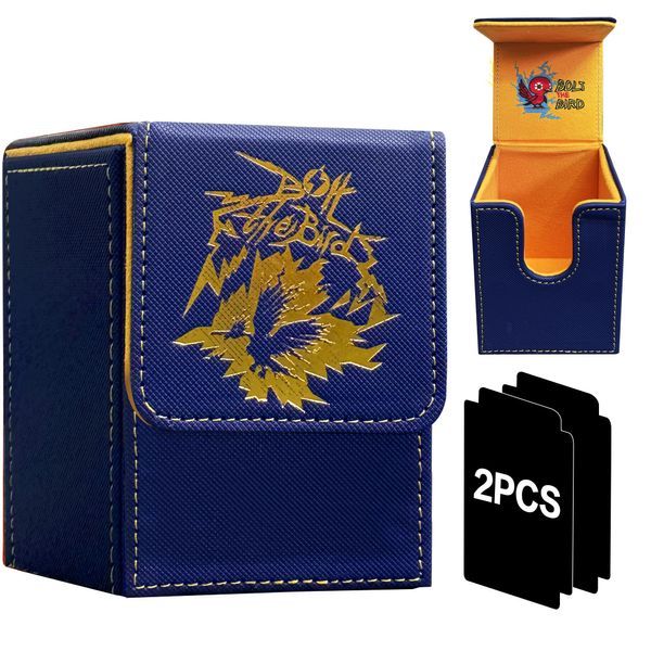 PROMAXIBINDER MTG Deck Box Commander BTB, Fits 100 Single Sleeved Cards, 2 Dividers, Strong Magnet Magic the Gathering Deck Box PU Leather Trading Card Storage Box for TCG, CCG, MTG Cards-Blue Yellow