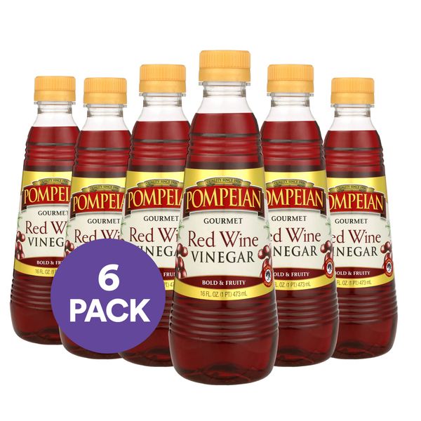 Pompeian Gourmet Red Wine Vinegar, Perfect for Salad Dressings, Marinades & Sauces, Naturally Gluten Free, 16 FL. OZ (Pack of 6)