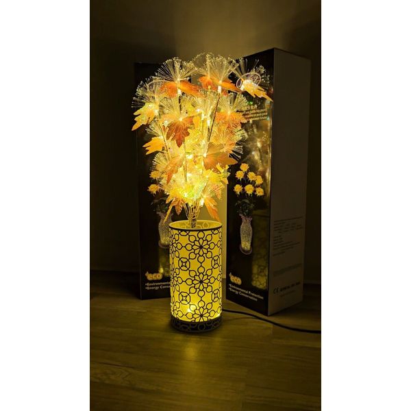 Metallic Yellow Lamp Shade Lamp Shimmer Floral Decor Table Lamp 24" LED