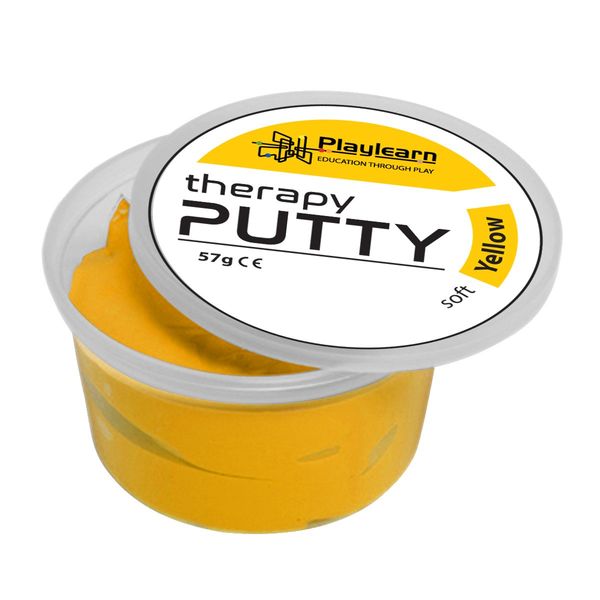 Playlearn Therapy Putty Soft Resistance Squeezable Non-Toxic, Hand Exercise, Colour Coded Yellow for Adults & Children 57g (2oz) Tubs