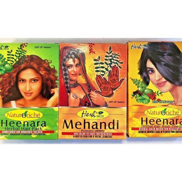 Hesh Heenara Herbal Hair & Skin Care Kit: 100 g X Pack of 3 (Heenara+Mehandi) US