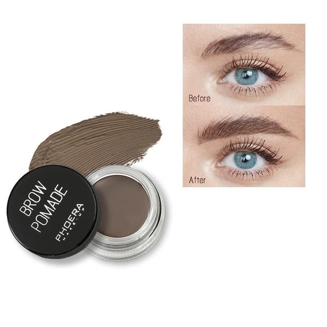 PHOERA Eyebrow Pomade Waterproof 24 Hours Long Lasting Sweat Resistant Brow 6 Colours Cream Gel (05 Dark Brown)