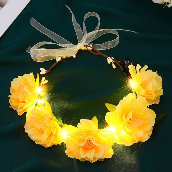 Zoestar Light Up Flower Crown Headband LED Hair Wreath Headbands Bridal Floral Headpiece Festival Garland Headdress for Women and Girls (Champagne, One Size)