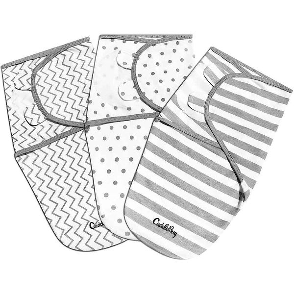 CuddleBug Adjustable Baby Swaddle Blanket & Wrap (Spots & Stripes), Pack of 3 (Small/Medium 0-3 Months Old)