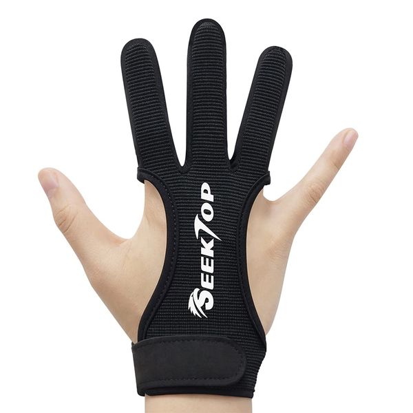 Seektop Archery Glove Three Finger Shooting Hunting Leather Gloves Protector for Youth Adult Beginner-L