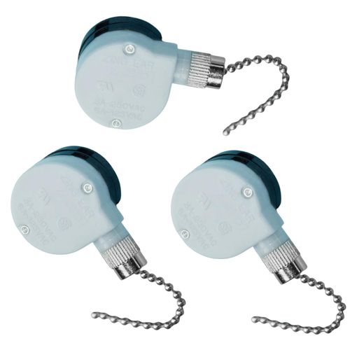 Aginkgo 3Pcs Ceiling Fan Switch, ZE-208D Pull Chain Speed Control Switch for Zing Ear 3 Speed 8 Wire Replacement for Ceiling Fan Light, Wall Lamps, Cabinet Light (Silver Chain)