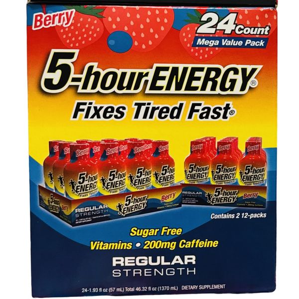 5-hour Energy 24-Count Mega Value Pack, Berry Flavor,Regular Strength, Exp: 5/26