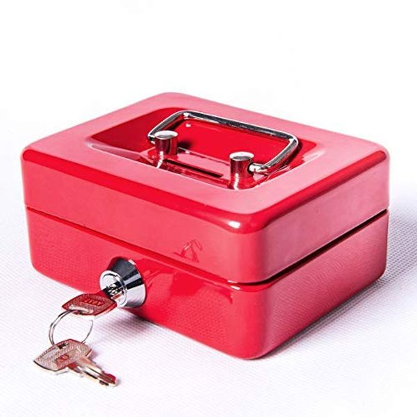 Jssmst Hand Safe, Key Lockable Cash Box, Coin Bank, Metal, Mini Size, Lightweight, Kids, 5.9 x 4.7 x 3.1 inches (15 x 12 x 8 cm) (Red)