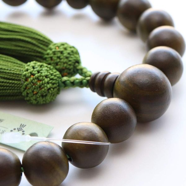 Dot Com Prayer Beads for Men, Green Wood (Life Tree), 22 Beads, Human Silk Bassel, Can be Used in All Sect Types, Kyoto Prayer Beads 2000100100271 with a Bag