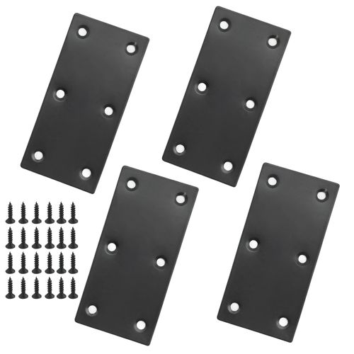 ZUDKSUY 4Pcs Flat Straight Brace Brackets Plate, 48x100x2 MM Stainless Steel Repair Bracket Plate, Support Fixed Connection Plate for Furniture Wood Shelves (Black)