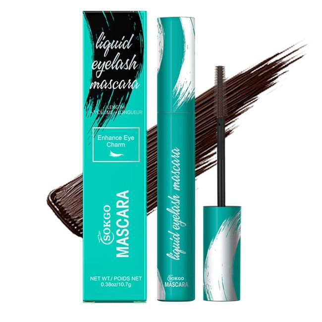 Long Thick Curling Smudge-proof Mascara, Premium Waterproof Mascara, Lash Clean Washable Mascara, Long-Lasting and Lash-Doubling Formula (Brown)