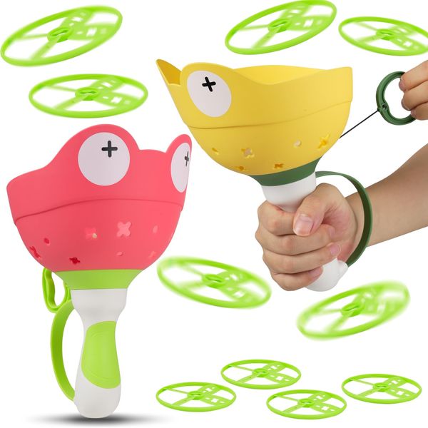 Outdoor Toys for Kids Ages 4-8, Flying Disc Launcher Toys Manual Capture Catching Outdoor Games for 3 4 5 6 7 8 Years Old Boys Girls,Fun Outside Toys for Toddlers 3-5 Christmas Easter Birthday Gifts