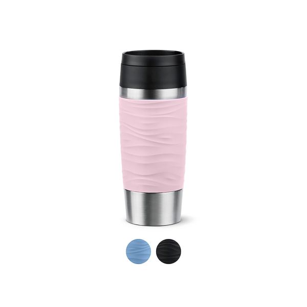 Emsa N20214 Travel Mug Wave Isolierbecher 0,36 Liter , neuer Komfort-Schraubverschluss , Edelstahl , 4h heiß und 8h kalt , 100% dicht , spülmaschinenfest , 360°-Trinköffnung , Pastellrosa