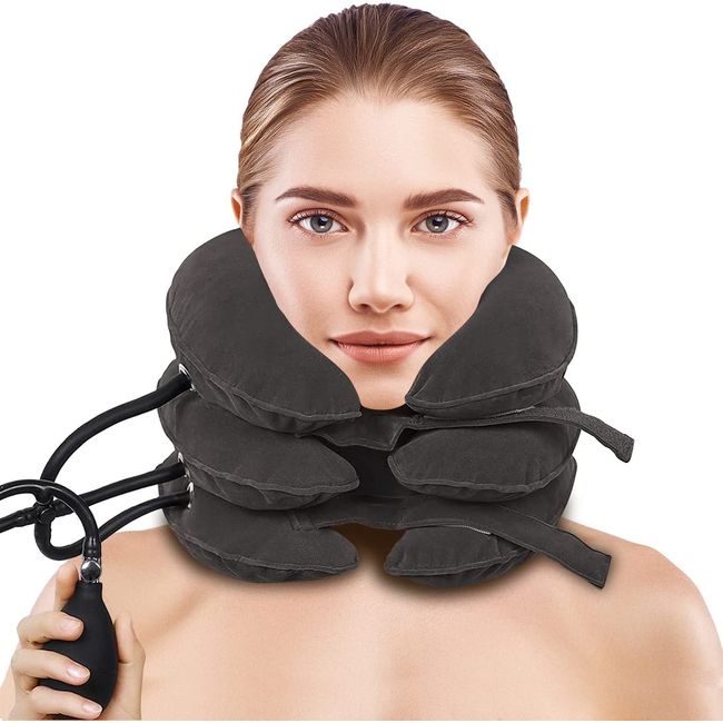 Neck Stretcher, Cervical Neck Traction Device, Inflatable Neck Brace for Neck Pain Relief, Home Use Cervical Traction Device Neck Decompression to Help Relieve Tension Pinched Nerve Neck Relief (Gray)