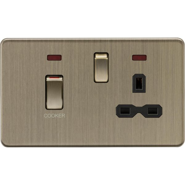 Knightsbridge 45A DP switch and 13A switched socket with neons - Antique Brass